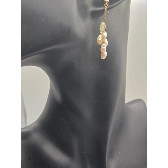 Vintage 14K Gold Baroque Freshwater Pearl Dangle Earrings - Picture 8 of 9